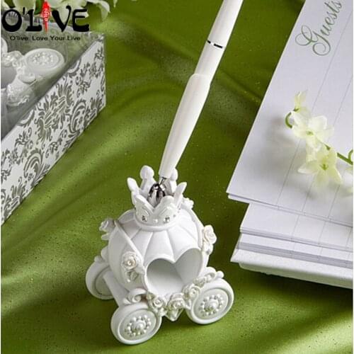 Guest Book Signing Pen Pumpkin Carriage Holder Baby Shower Wedding Sign In Pen Signature Ballpoint Party Supplies