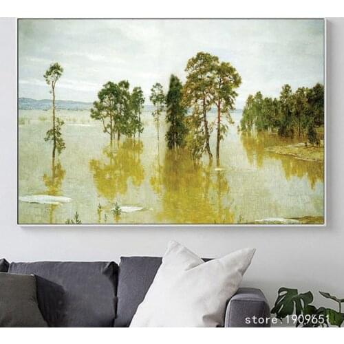 Cotton no frame impression river trees landscape canvas printings oil painting printed on cotton wall art decoration picture