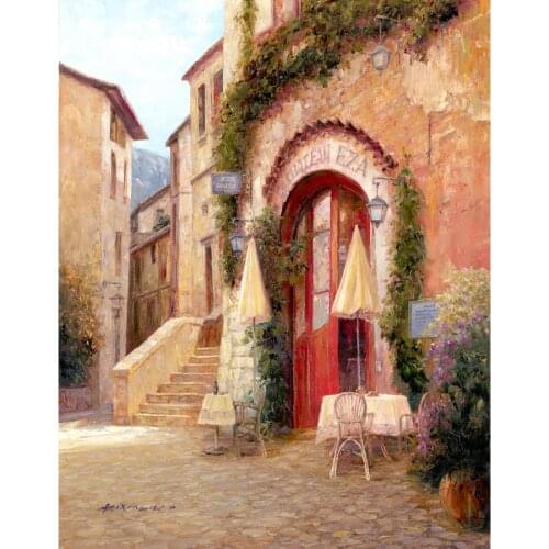 Canvas art Italian oil paintings ze Village Cafe France cityscape artwork for living room hand painted