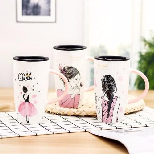 Unique design beauty pattern Ceramic mug With Lid Large Capacity Mugs Drinkware Coffee Tea Cups Novelty Gifts milk cup ZM820
