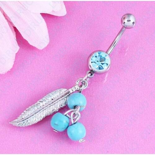 Dream catcher Dark Blue Belly button ring Body piercing Jewelry belly naver ring Dangle 14G Surgical Steel Nickel
