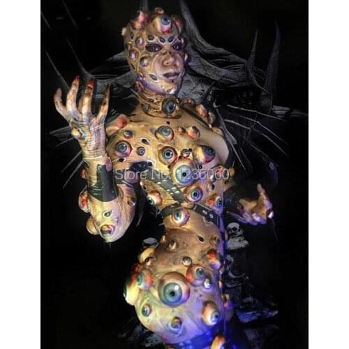 Halloween Men Women Horror Costume Big Eye Novelty Printing Skinny Jumpsuit Stretch Rompers Nightclub Party Stage Scary Costumes