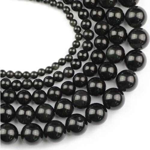 YHBZRET Natural Stone Obsidian Round Spacer Loose Beads For Jewelry Making 4/6/8/10/12mm DIY charm Bracelet&Necklace accessores