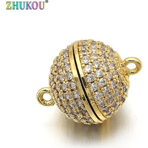 12mm Brass Cubic Zirconia Round Magnetic Clasps Hooks DIY Jewelry Findings Accessories, Hole: 1.2mm, Model: VK24