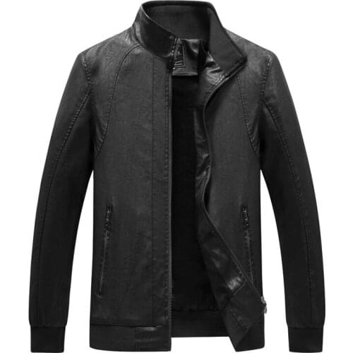 2018 Leather Jacket Men Autumn Winter Solid Motorcycle Washed Leather Faux Leather Jackets Mens Fleece Lining Coats