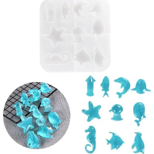 DIY Lovely Marine Animal Casting Molds Tools Set Crystal Resin Silicone Mold Glue Mirror Mold Silicone Crystal Accessories Craft