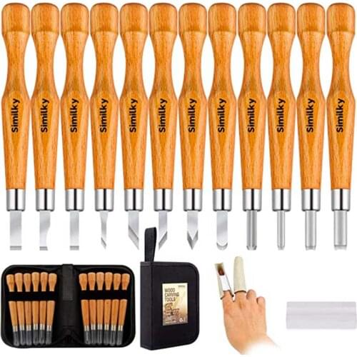 SIMILKY Wood Carving Tools Set SK7 Carbon Steel Crafting Chisel Tools - with Protective Cover Storage Case Small Pumpkin 12-Set