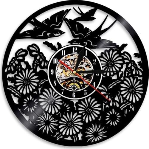 Birds Animals Vinyl Record Wall Clock Modern Led Lighting Vintage Home Decor LP Wall Art Hanging Watch Gift For Bird Lovers