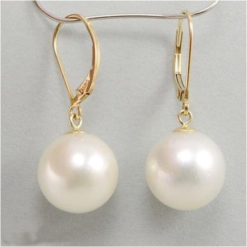 NATURAL WHITE ROUND 10-11MM AUSTRALIAN SOUTH SEA PEARL Leverback EARRINGS 14K/20