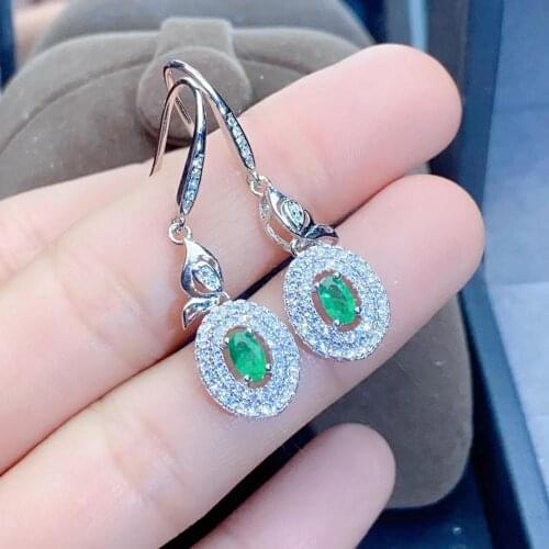 Natural Real Emerald Earring 925 Silver sterling Fine Charm Jewelry for Women Wedding Party Earring
