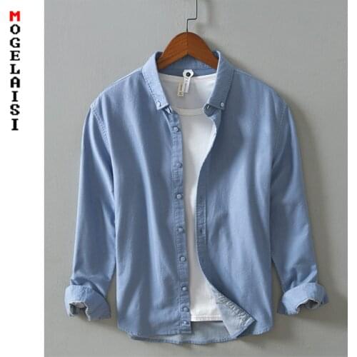 New 2020 autumn men shirt 100% cotton Oxford cloth solid shirt man long sleeve slim fit tops chemise homme 844