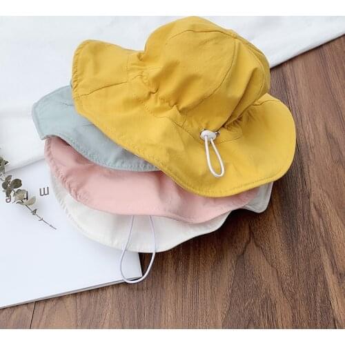 Kids Plaid Caps Solid Color Boys Girls Beach Basin Hat 1 2 3 Years Adjustable Double-Sided Baby Bucket Hats 3-12 Months Bonnets