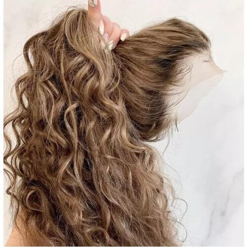 Indian Natural Hairline Ombre Brown Full Lace Wig 180Density Bouncy Curly 360 Lace Frontal Human Hair Wigs 13x6 Front U part Wig