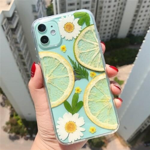 Real Lemon Shockproof Protective Case for iPhone11 Pro Max XS XR Cute Summer Fruit Floral Cell Phone Back Cover for Girls Women