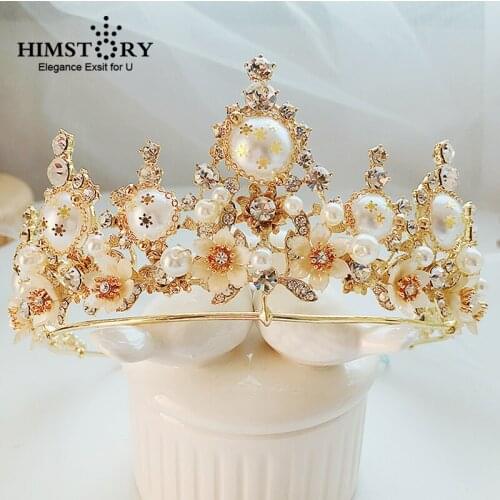 Luxury Pearl Crystal Gold Crown Bridal Wedding Jewelry Rhinestone Flower Tiaras Crowns Pageant Dress Hair Accessories