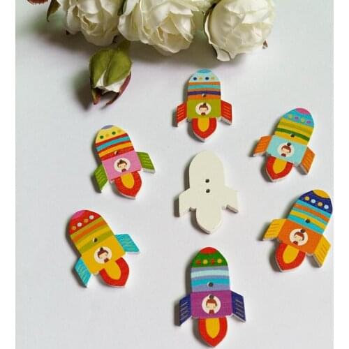 Retail For Diy 100pcs Random Mixed rocket Pattern Wood Painting Sewing Buttons Scrapbooking 23x36mm