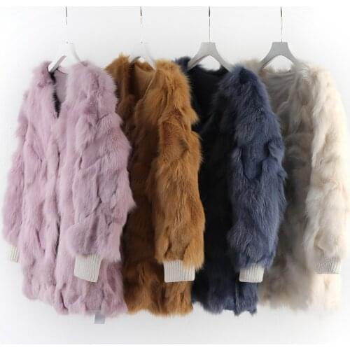 2021 Brand Luxury Natural Fox Fur Winter Jacket Women Real Fur Coat Thick Warm V-neck Pearl Outerwear Streetwear