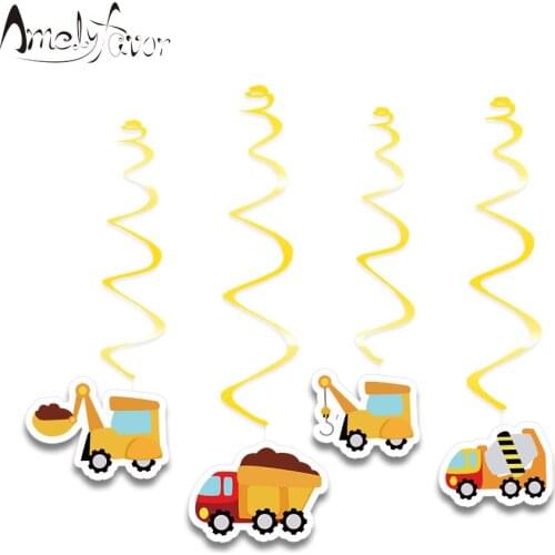 Construction Trucks Theme Ceiling Hanging Swirl Decoration Digger Series 2 Decor Kids Event Birthday Party Decorations Supplies