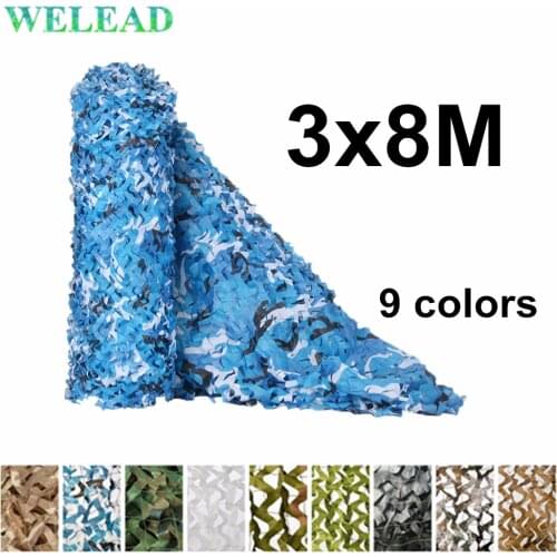 WELEAD 3x8M Reinforced Camouflage Nets Military White Blue Black Sand Concealment Mesh Garden Shading Hiding 3x8 8x3 3*8M 8*3M