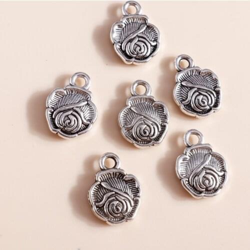 30pcs/lot 10*14mm Vintage Rose Flower Charms Fit Necklaces Pendants Earrings Antique Silver Color DIY Accessories Jewelry Making