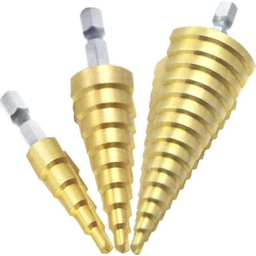 High Quality 4241 Hexagonal straight groove stepped drill Titanium Plated Spiral Groove Multi-function Drills Drop Shipping Sale