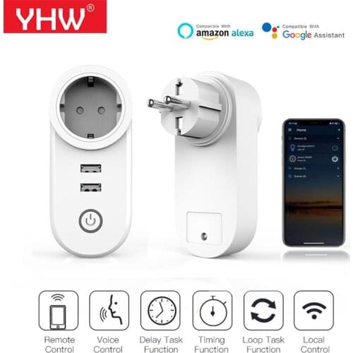 YHW WiFi Smart Socket EU/US Plug USB Fast Ccharging 10A 100-240V AC Time Function Magic Home Works With Alexa Google Assistant