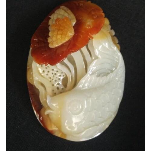 YIZHU CULTUER ART 100% Natural China Jade Hand-carved Exquisite Pendant Necklace Flower Fish Amulet Gift
