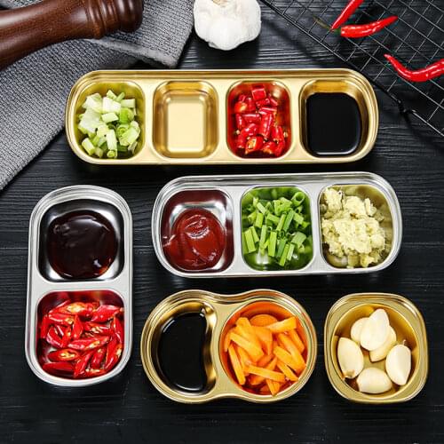 Barbecue Seasoning Dish Stainless Steel Condiment Bowl Multiple Gridse Vinegar Sauce Sushi Dipping Kitchen Utensils