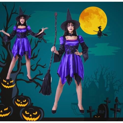QLQ Ladys Witch Costume Halloween Costumes For Women Fancy Dress Adult Wizard Dress Clothes Fo Rpurim Party