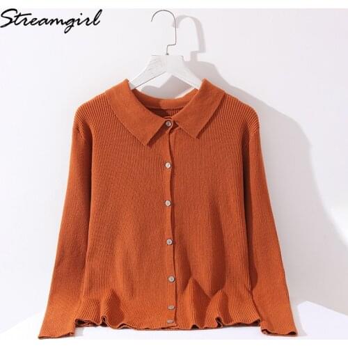 Polo Collar Cardigan Women Winter Long Sleeve knitting button Jackets Womens Winter Coats 2021 Autumn Brown Cardigan Knitted