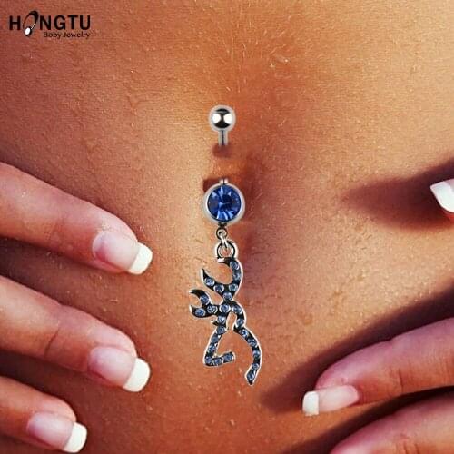 1pc Deer Head Dangling Navel Belly Button Rings Belly Piercing 14G Crystal Surgical Steel Body Jewelry Barbell Women Accessories