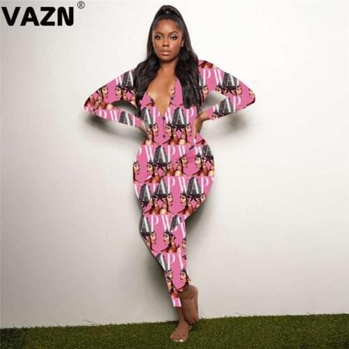 VAZN 2020 Autumn Hot Popular Daily Formal Fancy Young Regular Sexy Style Full Sleeve High Waist Slim Women Pencil Jumpsuits
