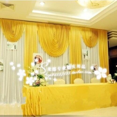 3M*6M gold and white with sequin Swags Hot Sale White Wedding Backdrop Stage Curtains sparking wedding decoration