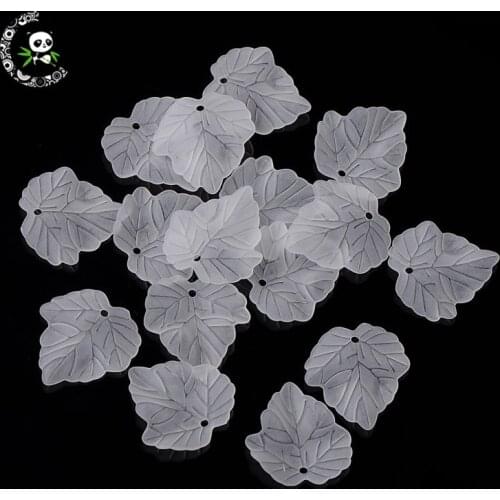 50pcs/500g White Transparent Frosted Acrylic Leaf Pendants Charms for DIY Necklace Bracelet Jewelry Making 24x22.5x3mm Hole: 1mm