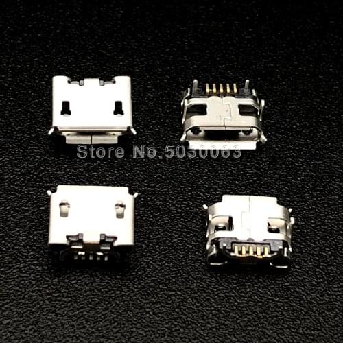 50PCS/LOT Mirco USB Mike 5P MICRO 5Pin Mike Ox horn Female USB Socket 4-Fixed Foot Tape edge curl