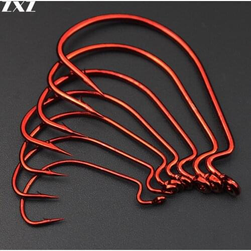 50Pcs/Lot High Carbon Steel Fishhooks Red Crank Hook for Soft Bait High Quality Fishing Hooks Fishing Tackle Accessories