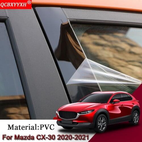 6pcs Car Styling PVC Car Window Pillar Trim Sticker Middle BC Column Stickers Car External Accessories For Mazda CX-30 2020 2021