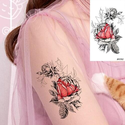 Watercolour Temporary Tattoo Stickers Geometric Rose Women Body Arm Art Fake Tattoo Leaves Ankle Waterproof DIY Tatoos Supplies