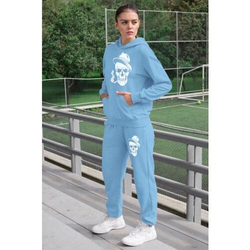 Angemiel Wear Pippolu Hat Skeleton Man Women Tracksuit Set Blue Hooded Sweatshirt Blue Sweatpants