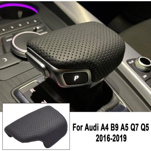 Car Black Perforated Leather Gear Shift Knob shift knobs For Audi A4 B9 A5 Q7 Q5 2016 2017 2018 2019 Car Styling