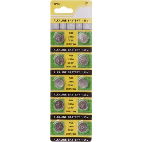 10PCS Watch Battery AG8 1.55V Li-ion Button Coin Cell Batteries LR1120 391 SR1120 191 LR55 Toys Remote Camera CPU Drop Shipping