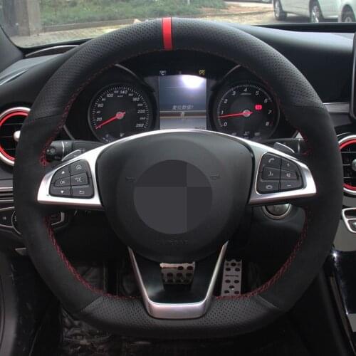 Car Steering Wheel Cover DIY Black Genuine Leather Suede For Mercedes Benz C200 C250 C300 Sport CLA220 B250 B260 A200 A250