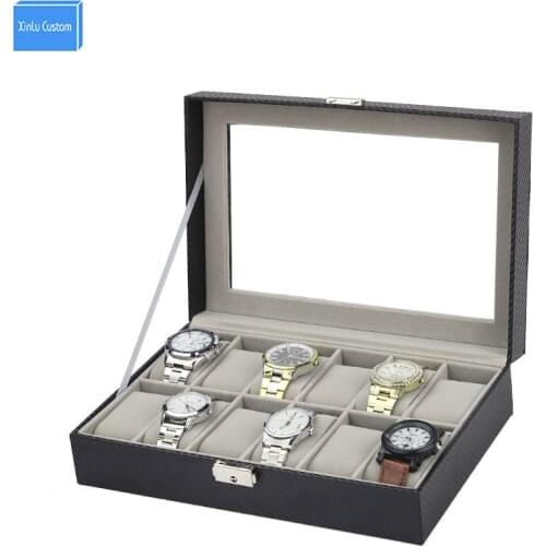 Black Carbon Case for Brand Watch Box 12 Slots in Storage Boxes&Bins Display Jewelry Organizer China Packaging Factory Supply