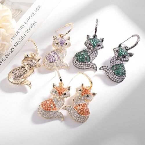 European and american new creative animal sweet earrings korean version of orange gem exaggerated long fox ear jewelry female