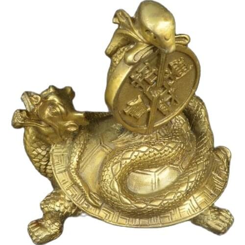 China old Bronze statue decorate Turtle Snake Basalt Feng Shui worship gods
