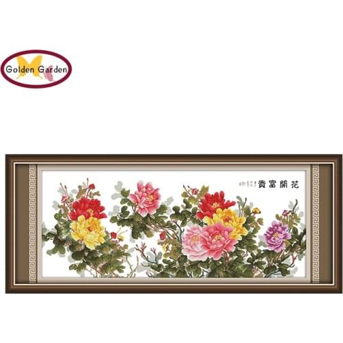 GG Six-foot Peony Patterns Embroidery Needlework Counted Cross Stitch 11CT 14CT DIY Joy Sunday Cross Stitch Kits For Home Decor