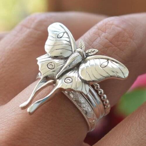 I & FDLK Vintage Butterfly Ring Exquisite Insect Ring Womens Fashion Wedding Engagement Party Ring Princess Jewelry
