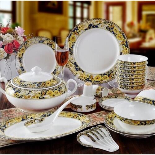 China Jingde zhen 56 head bone china tableware suit rich gold wedding housewarming gift