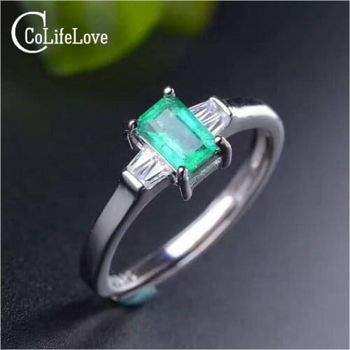 Elegant Emerald Ring Simple Design Solid 925 Silver Emerald Ring 4mm*6mm Natural Emerald Jewelry Romantic Valentine Day Gift