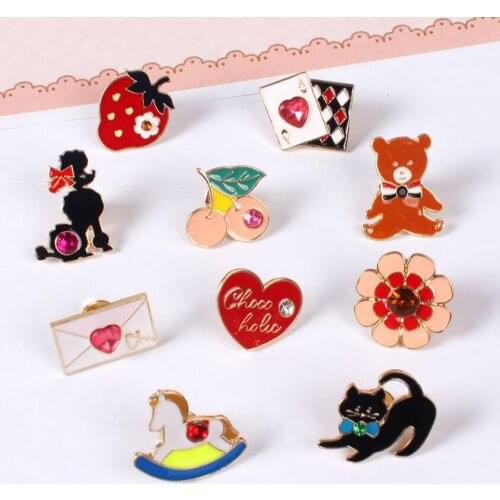 Timlee X151 Cartoon Cute Envelope Trojan Cat Poker Bear Metal Brooch Pins Jeans Bag Decoration Brooches Gift Wholesale